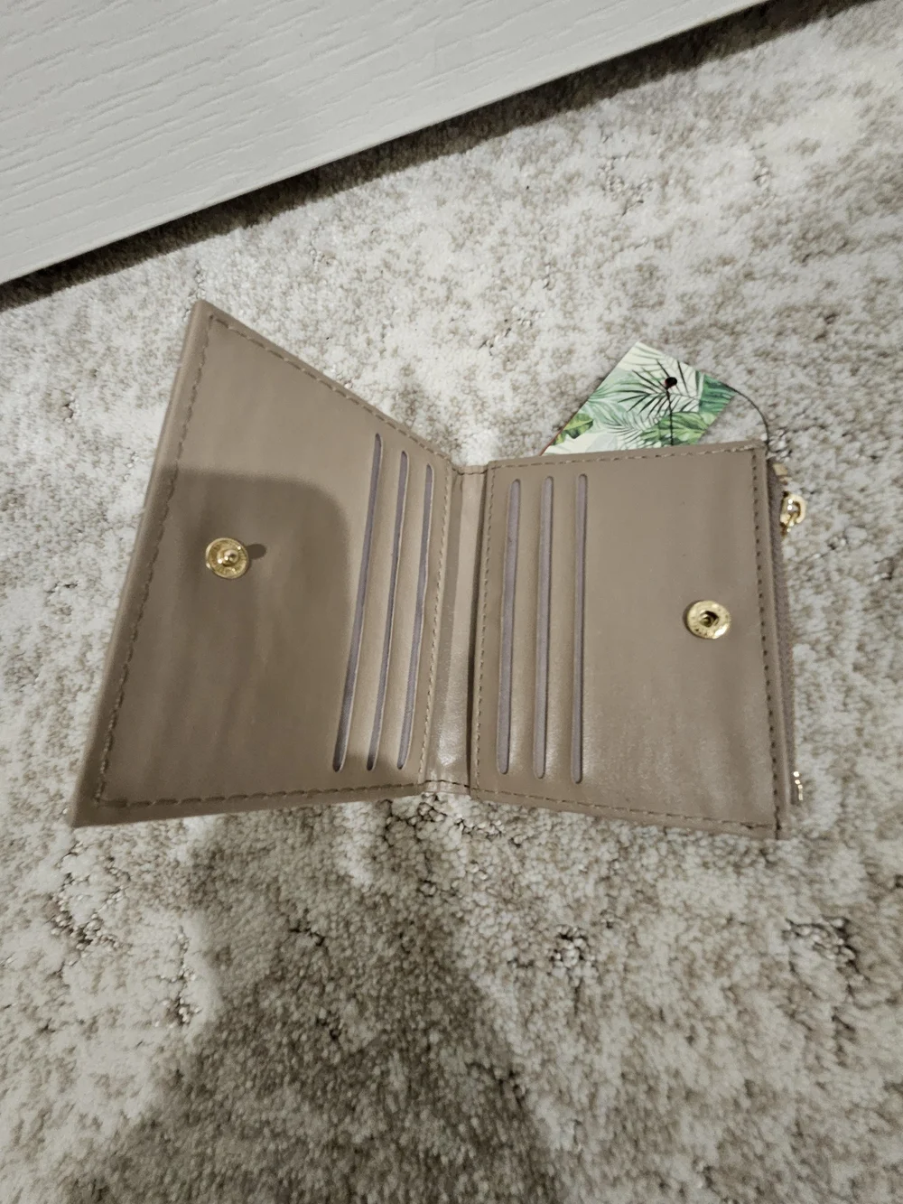 Badgley Mischka Quilted Card Holder in Taupe with Gold Hardware
